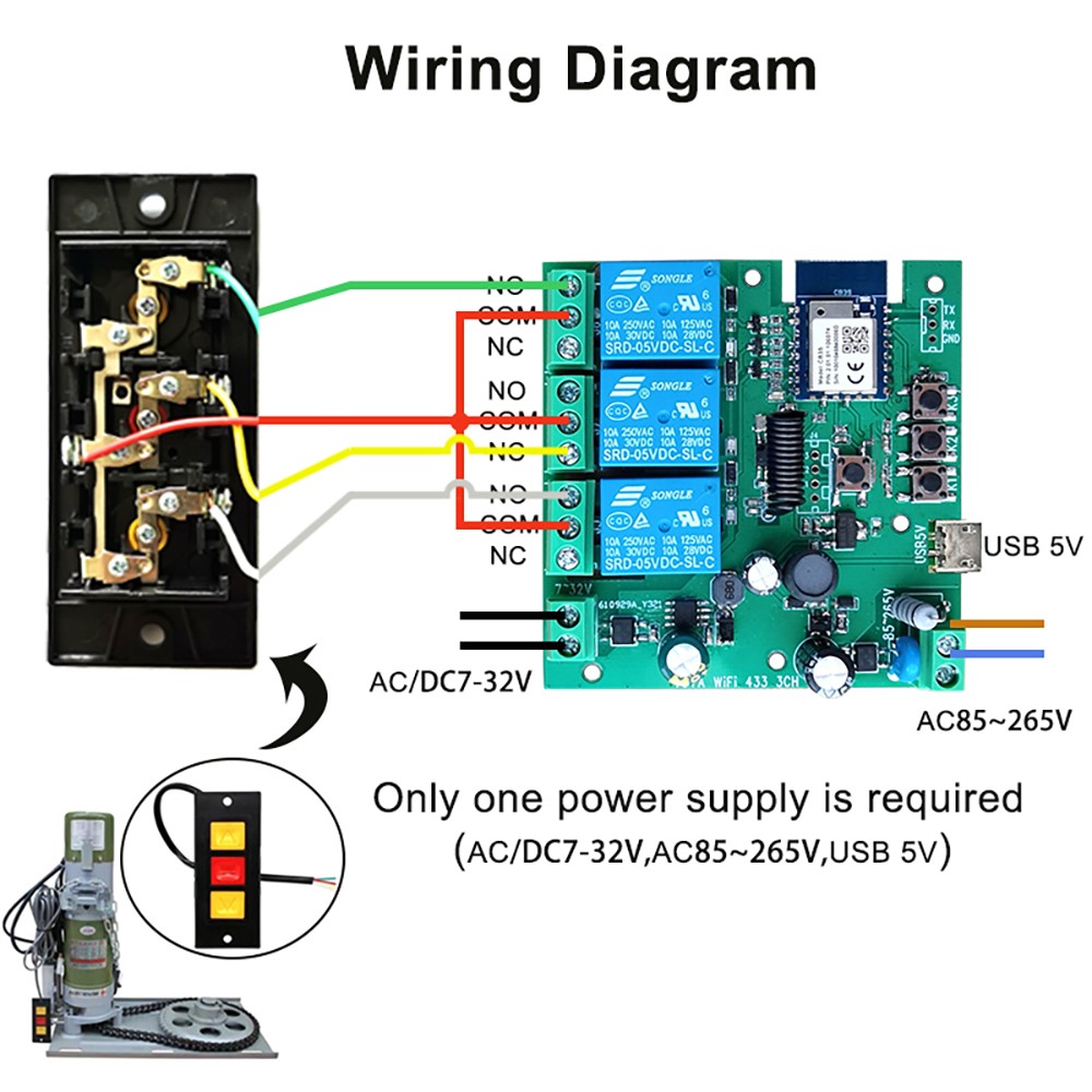 Tuya WIFI+RF433 3-Channel 5V12V Module Remote Voice Control Smart Switch Alexa