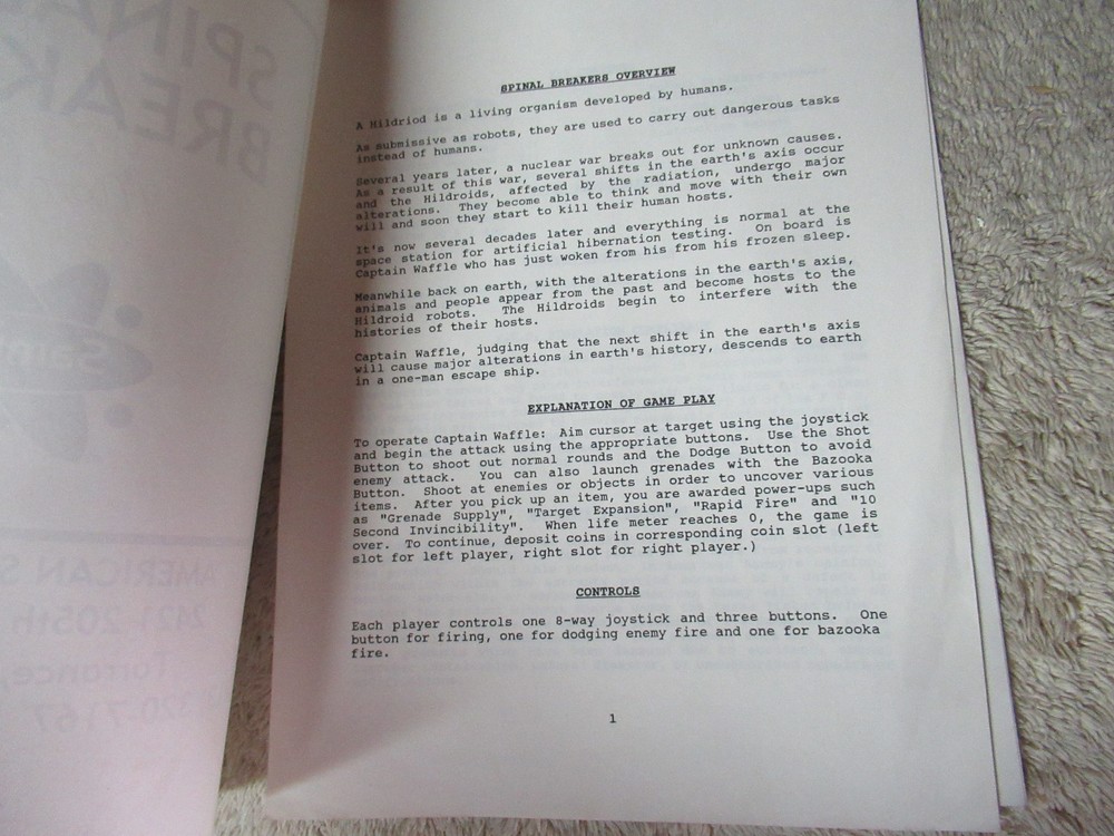 SPINAL BREAKERS SAMMY video game manual