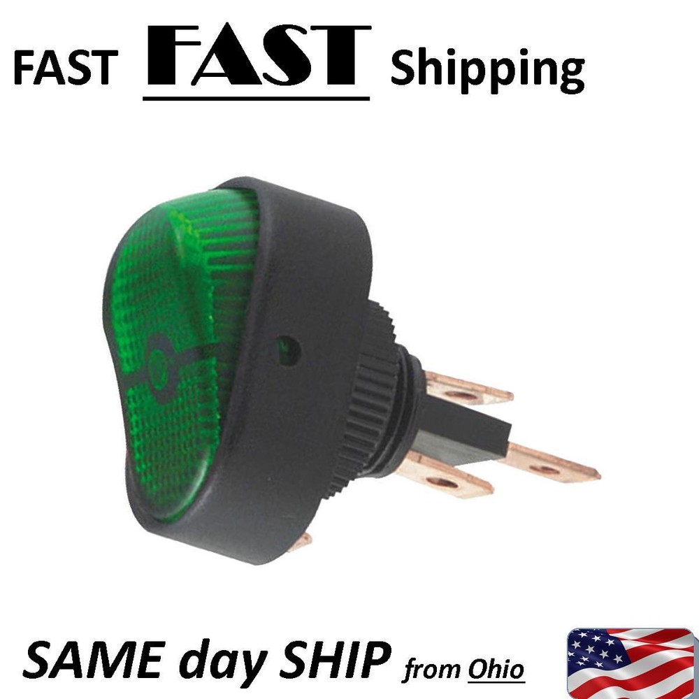 Green 3 pin SPST switch - 12vDC 30A