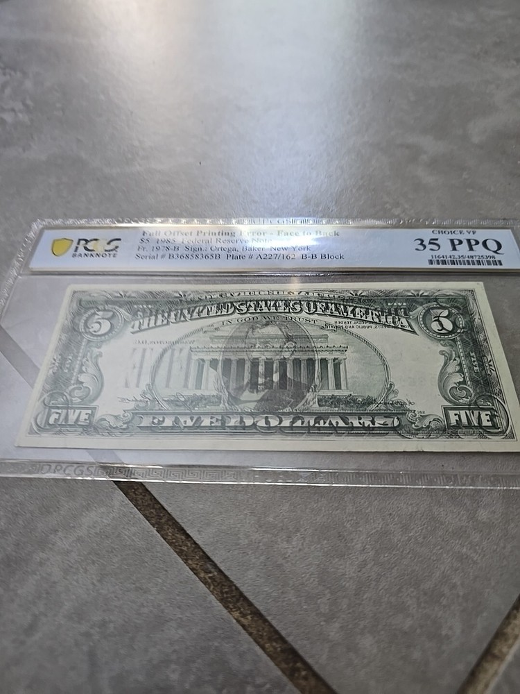 1985 5 dollar bill Miscut ERROR