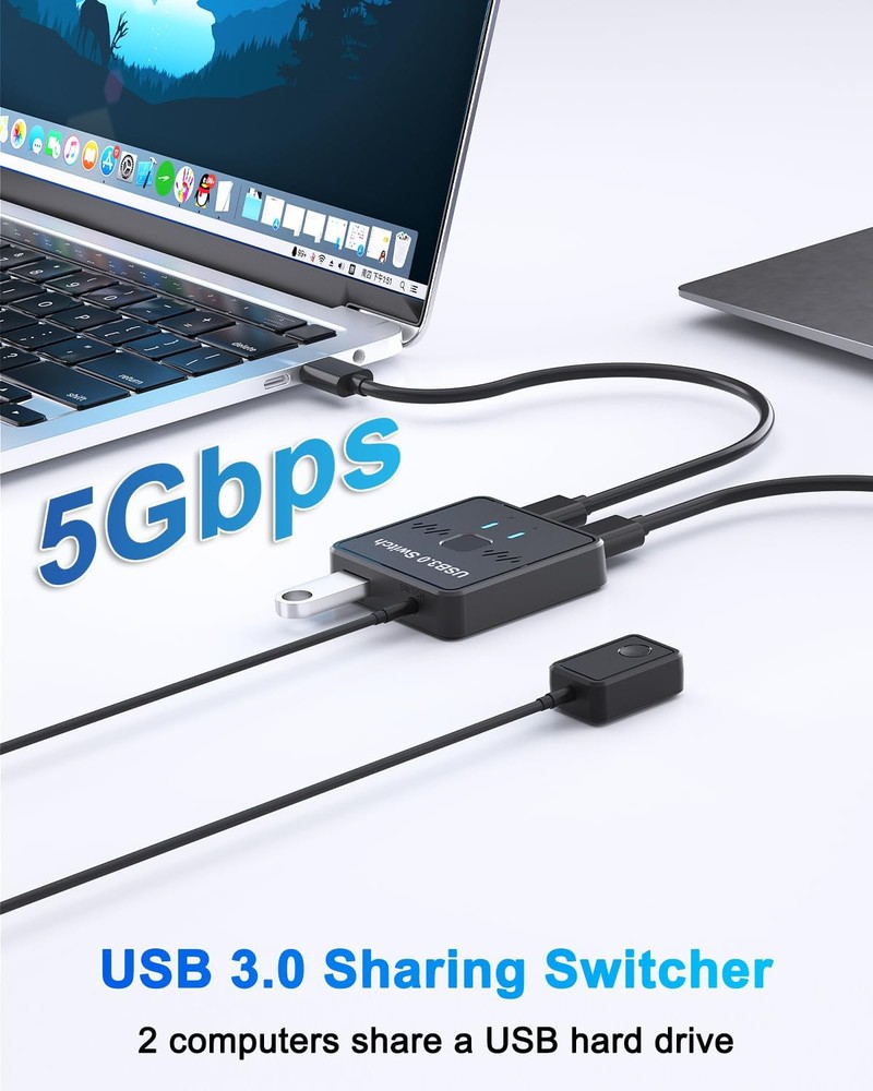 USB Switch, USB-A Selector, Bi-Directional USB Switcher 1 in 2 Out / 2 in 1 O...