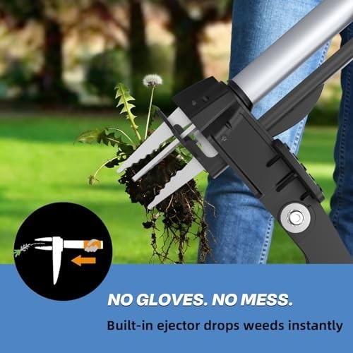 Heavy Duty Stand Up Weed Puller Tool - Long Handle Weeder with 4 Claws, Root Rem
