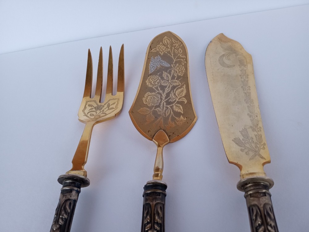 3 Pc. Antique .800 Solid Silver European Pastry Server Set