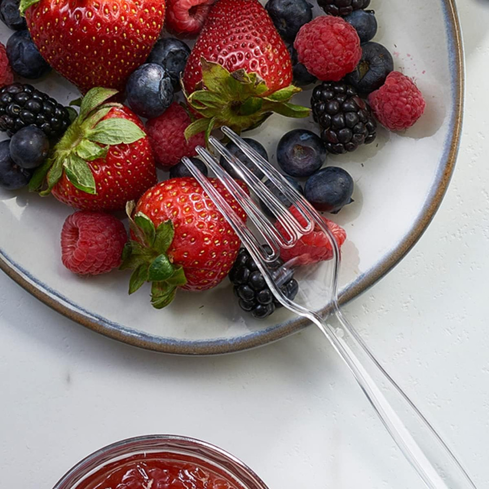 Comfy Package [100 Pack] Heavy Duty Disposable Clear Plastic Forks - Basic Cutle