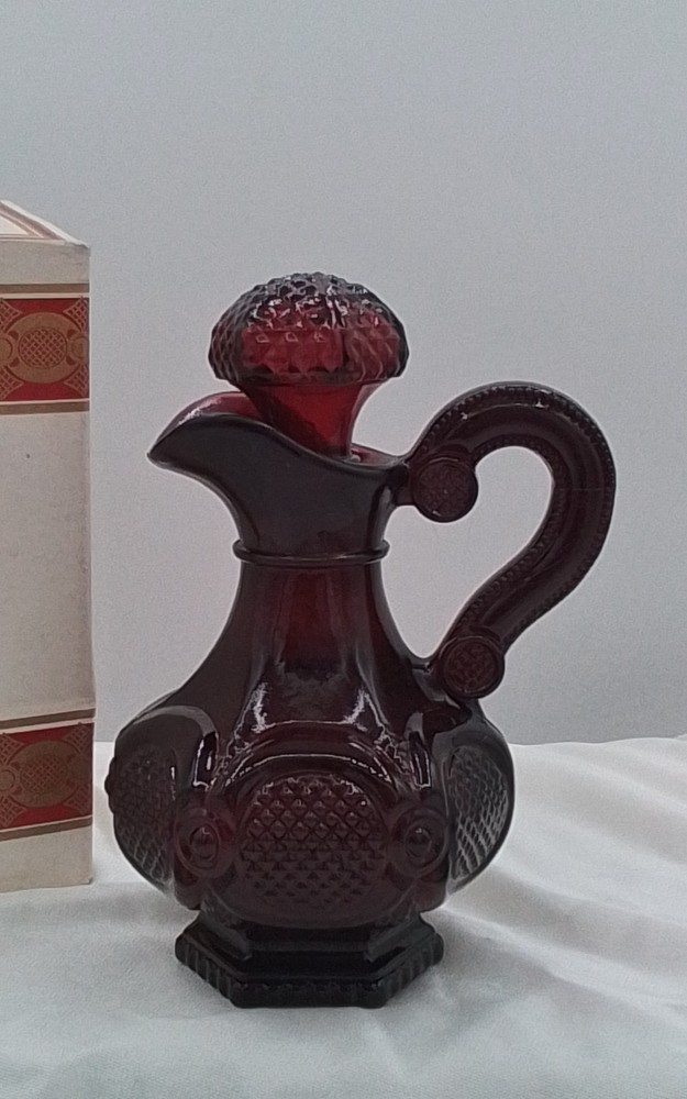 AVON 1876 CAPE COD COLLECTION RUBY RED CRUET OIL VINEGAR JAR ROMAN STYLE IN BOX