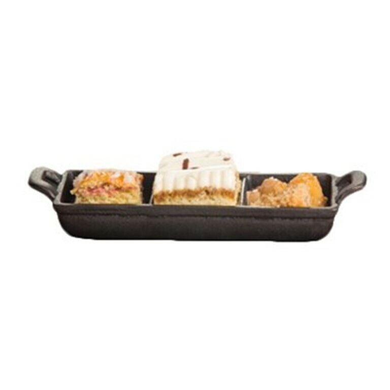 3 Compartment Pre-Seasoned Rectangular Mini Cast Iron Divided Server (1 Server)