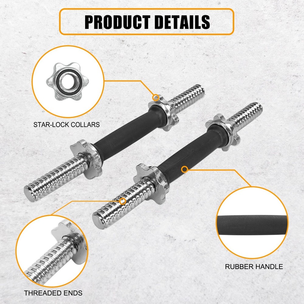 Threaded Dumbbell Rubber/Chrome Handles 1 Inch Pair, Adjustable Dumbbell Bar ...