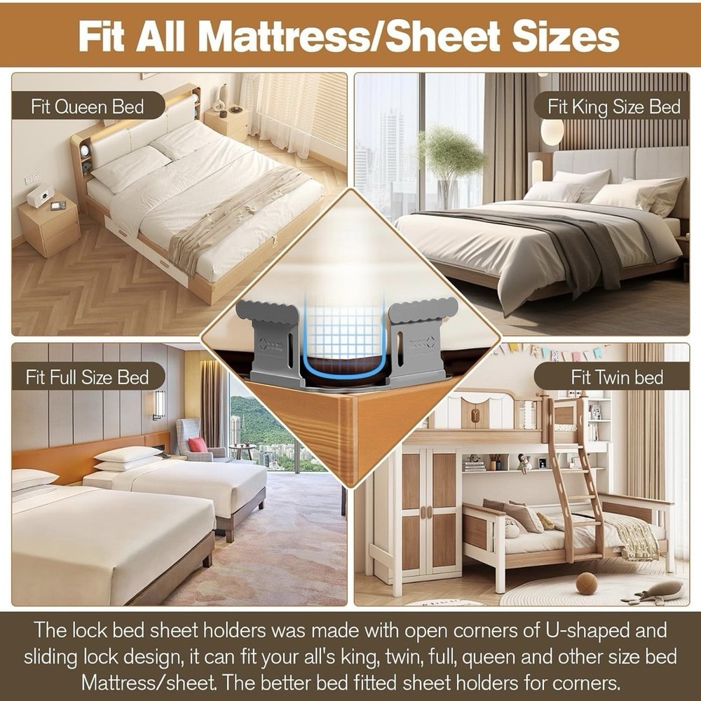 Bed Sheet Holder with Slide Lock, Universal Fitted Sheet Easy Install (White)