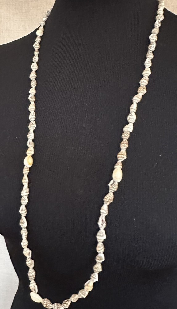 Vintage Long Natural Small Shells Necklace 34” Continuous Strand