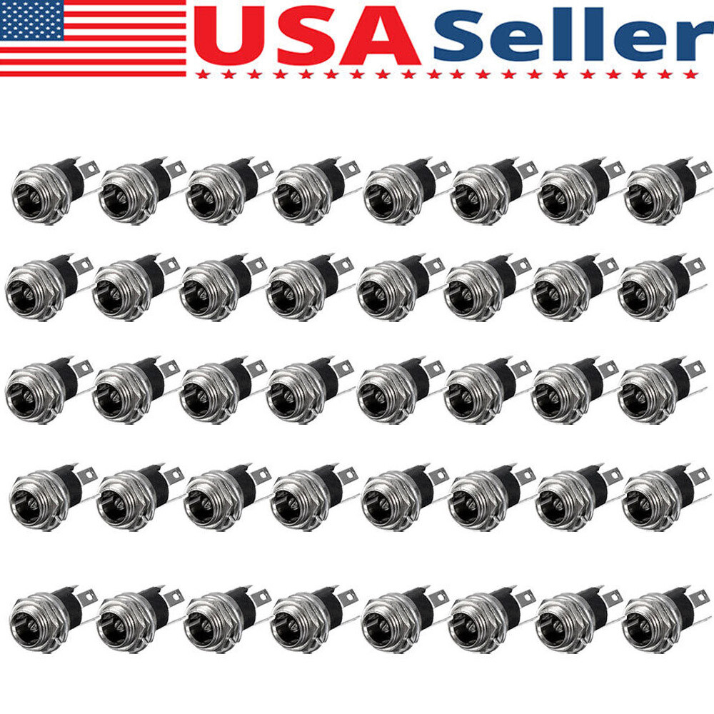 40xDC Power Socket Mount With Threaded Nut Panel Connector 3-Pin 5.5 x 2.1mm
