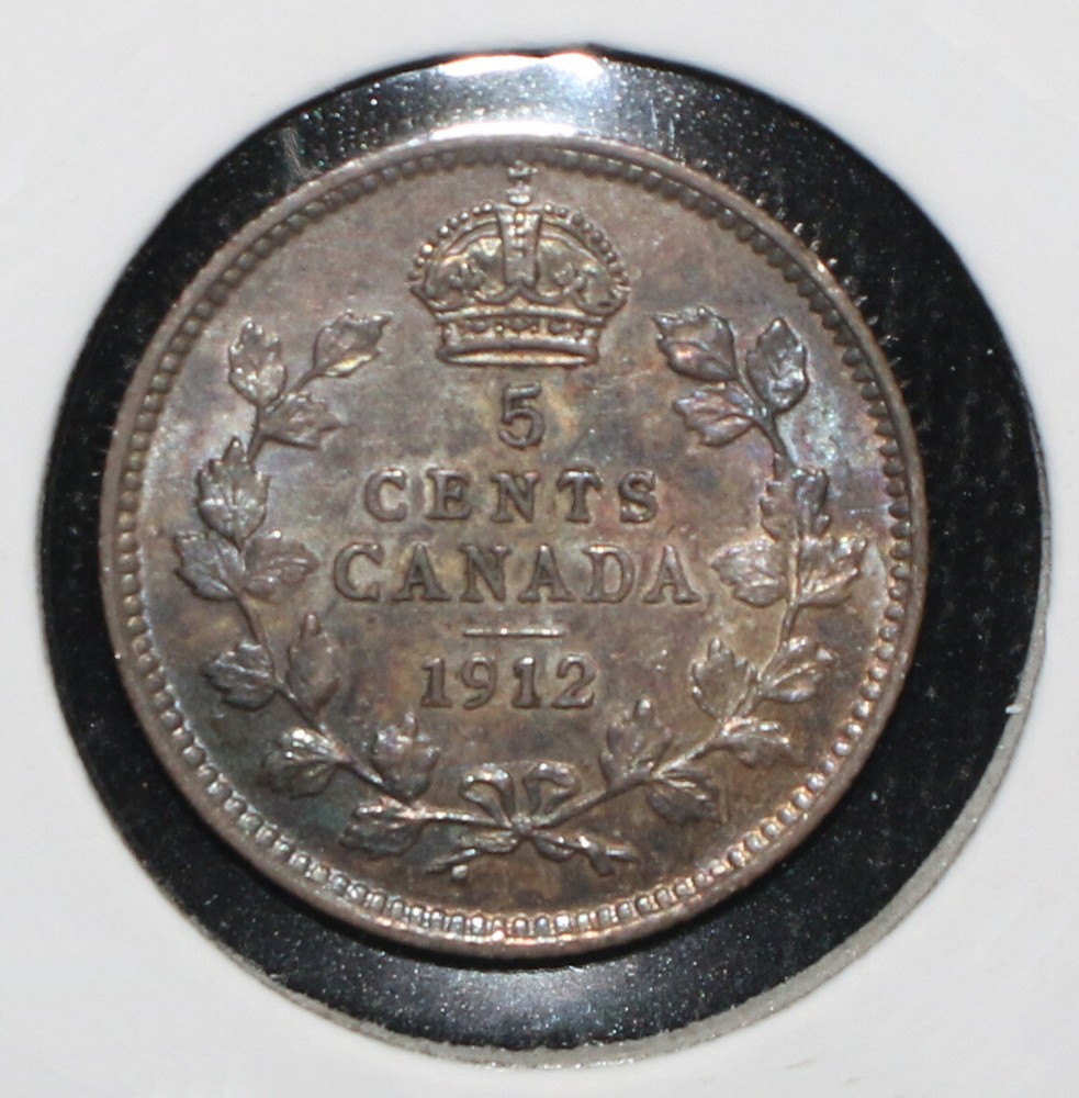 1912 Canada Five Cent Coin Toned - 07921