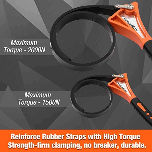 2-piece Rubber Strap Wrench Set, Adjustable Straps with Max Diameter 4"