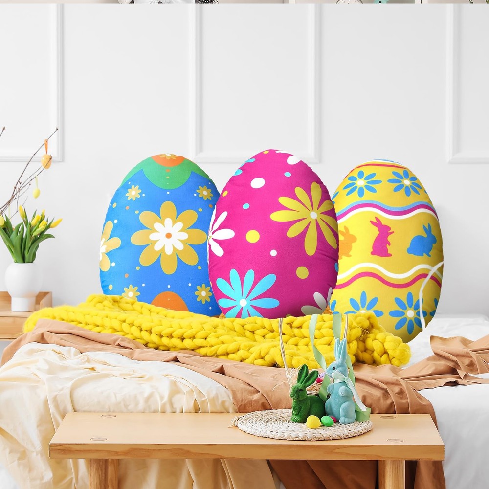 3 Pcs Easter Eggs Pillow Soft Plush Easter Eggs Shaped Pillow with PP Cotton....