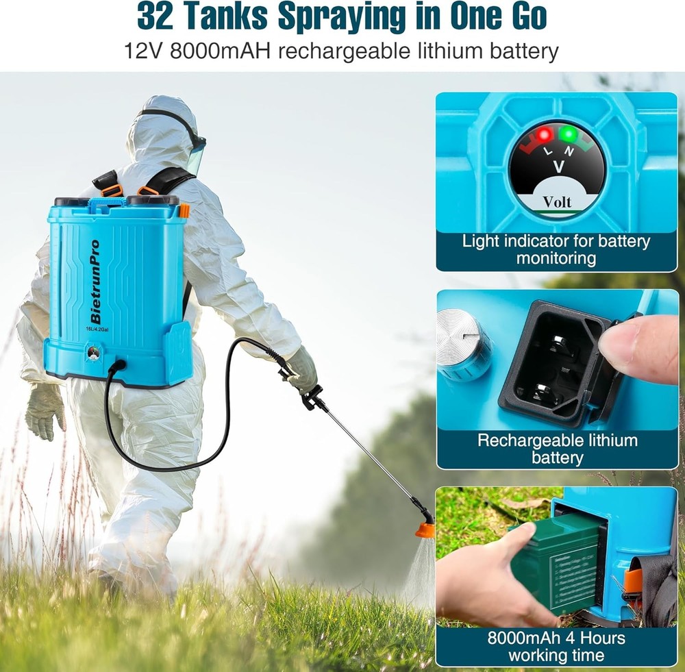 4.2 Gallon Battery Powered Backpack Sprayer with Auto Mixing, 4H Continuous Spra