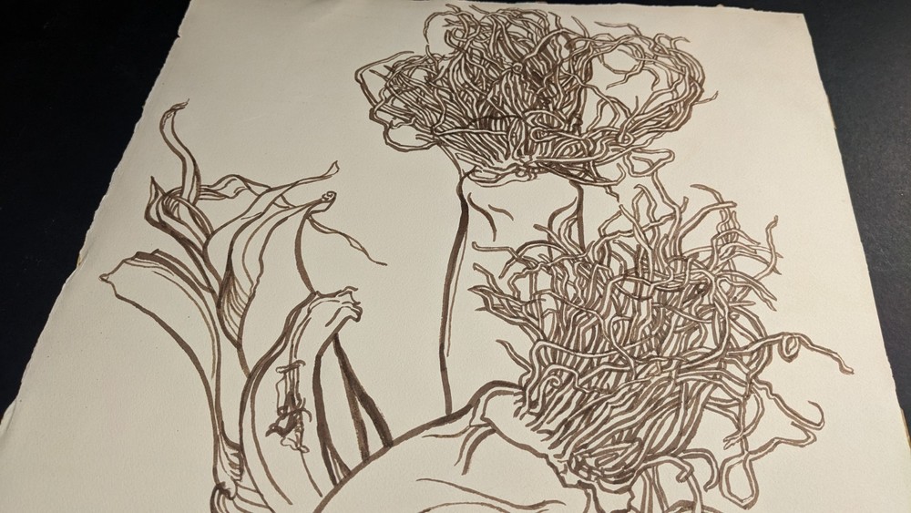 Fritz Kreidt, tree composition, drawing, unsigned