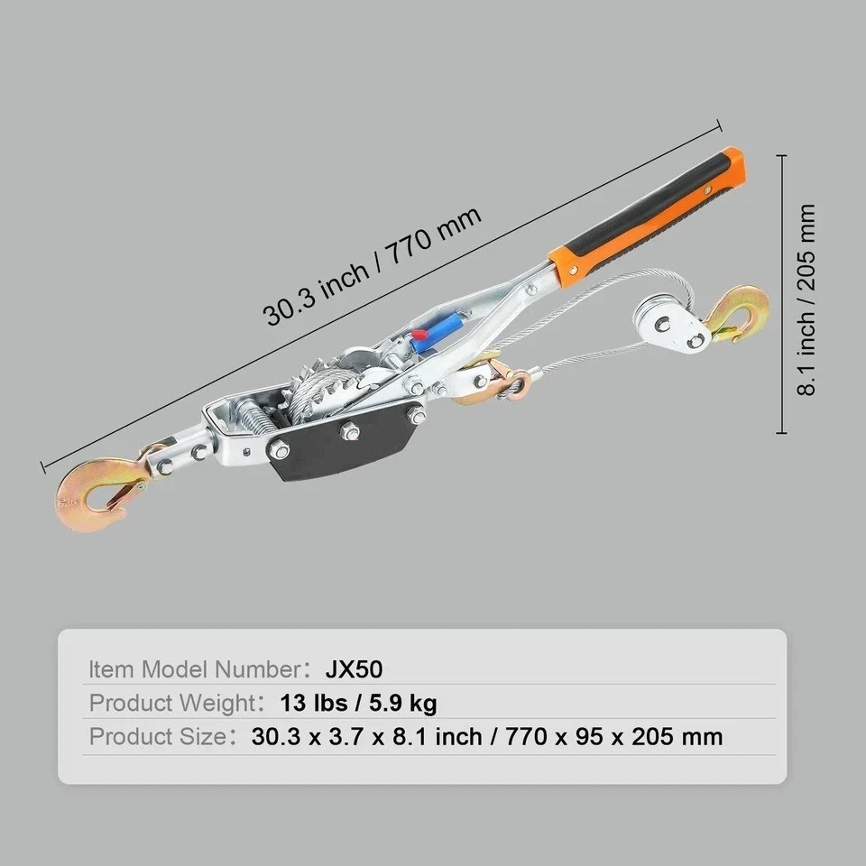 Power Puller Come Along Winch 5 Ton 11023 lb Heavy Duty Pull Hoist 3 Hooks