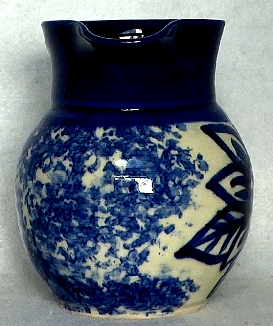 Blue and While Stoneware Artisan Pitcher Signed