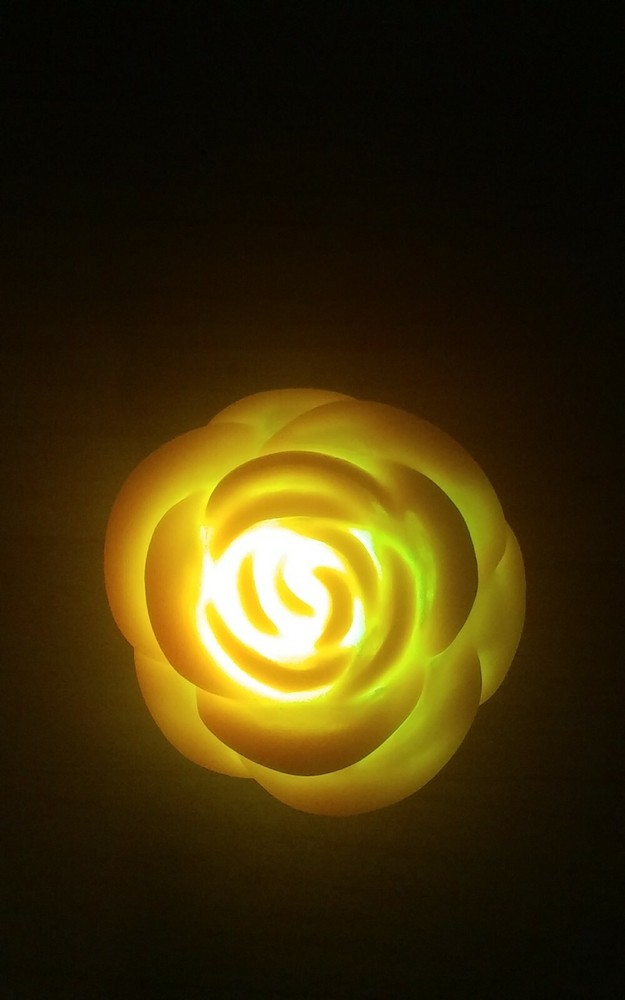LED Tea Light Flameless 2" Yellow Rose 2pc set Changes Colors