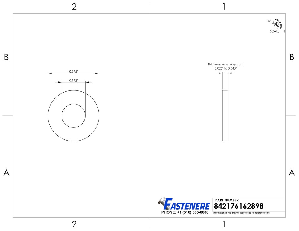 #8 Solid Brass Flat Washers Commercial Standard Grade 360 Qty 100