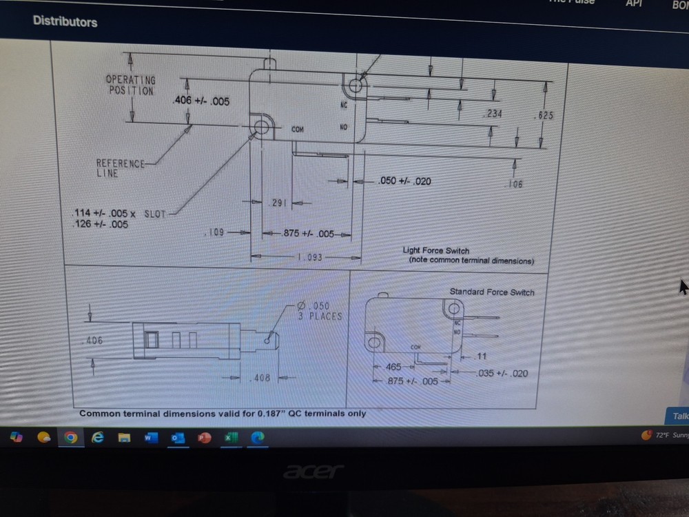 E3400A0 Cherry Electronics 15A Microswitch Snap Acting Lot Of 5