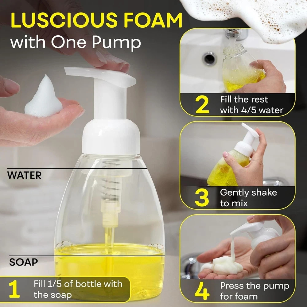 Foaming Soap Dispenser, 2 Pack 250ml 10oz Plastic Refillable Foaming Hand Soa...