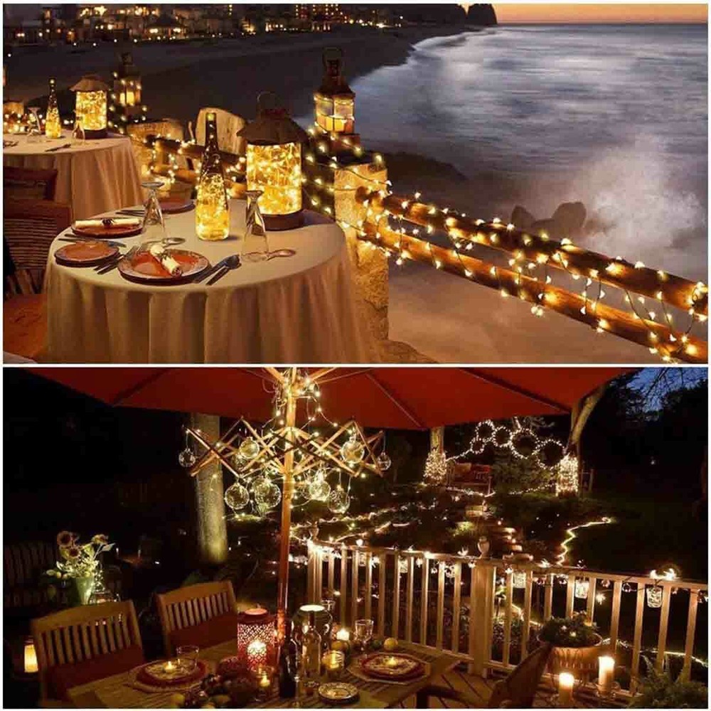 2 Pack 33 Ft 100 LEDs Copper Wire String Fairy Lights Solar Powered Mini LED