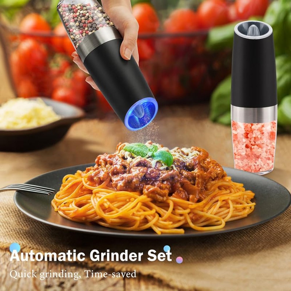 2Pcs Gravity Electric Salt and Pepper Grinder Set, Battery Powered LED Light ...