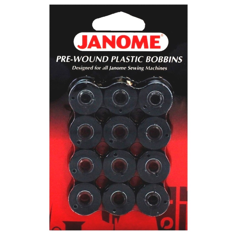 Janome Genuine 12-Pack Black Pre-Wound Plastic Bobbins