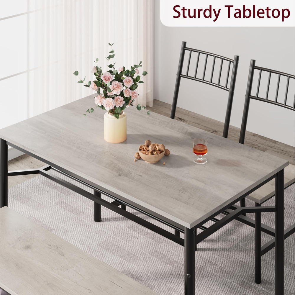 4 Piece Dining Table Set Kitchen Table Set with Bench and Chairs & Storage Rack
