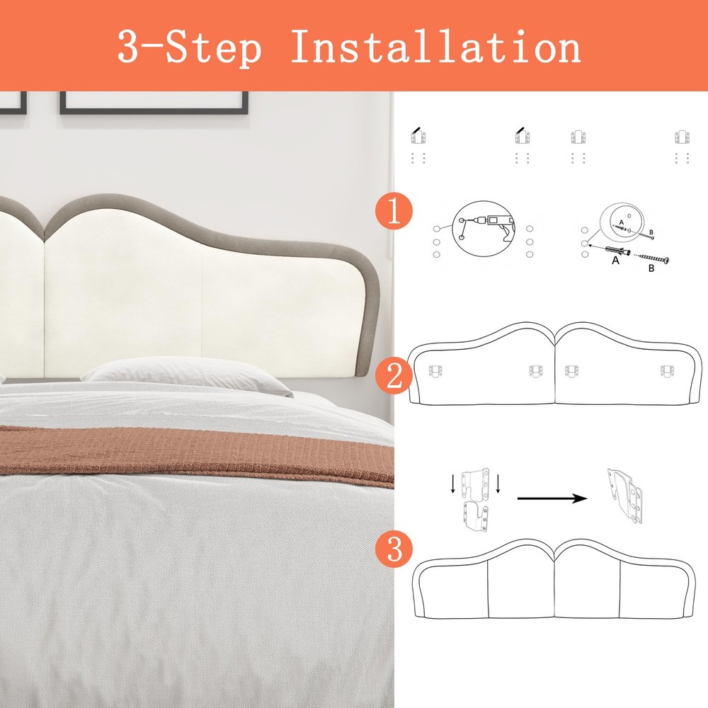 Headboards King Size headboard for Adjustable Bed Head Board Panels, Upholste...