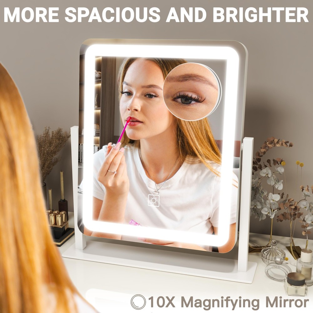 FENNIO Vanity Mirror with Lights - 15"x13" LED Lighted Makeup Mirror, Makeup ...