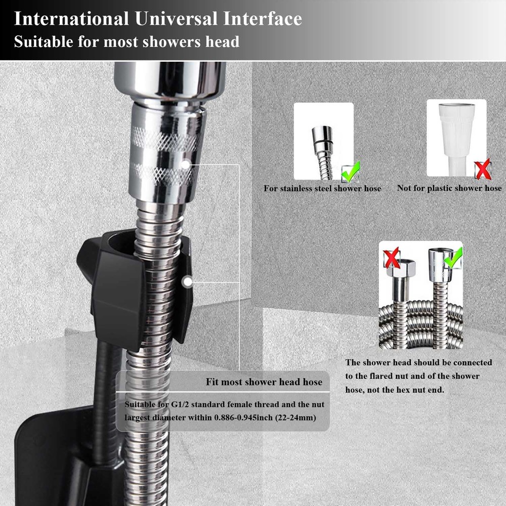 Shower Head Holder Strong Adhesive 360 Degree Rotatable Adjustable Black