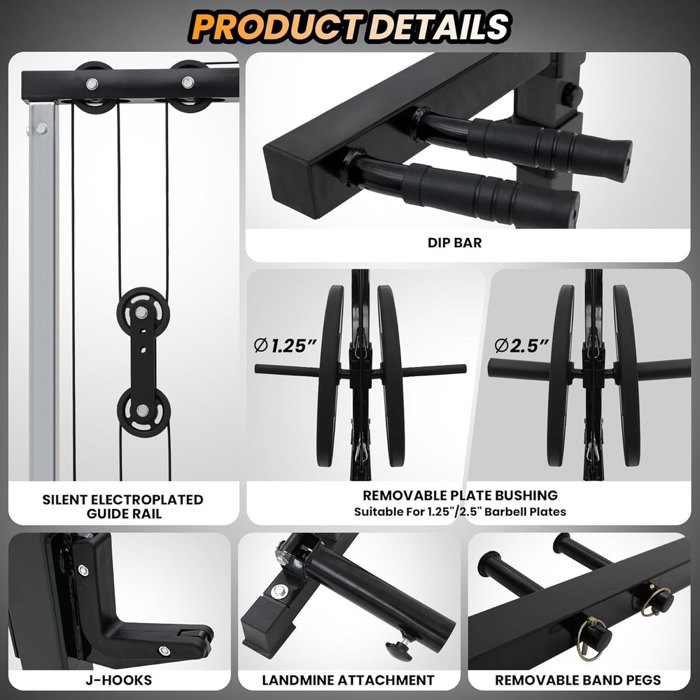 Power Cage with LAT Pulldown, Multi-Functional Power Rack with J-Hooks