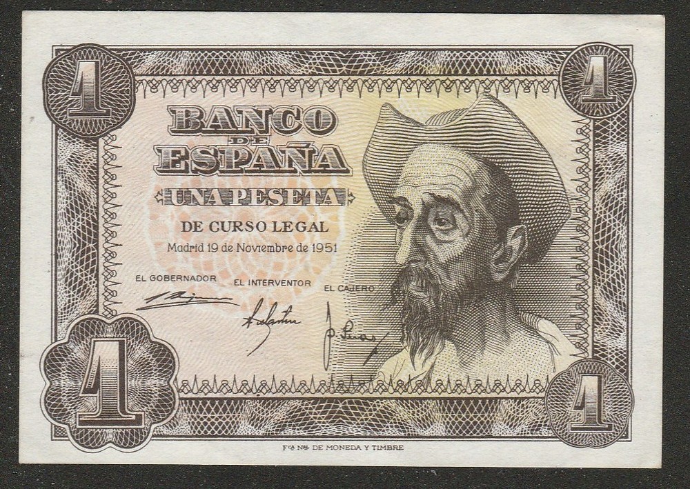 1951 SPAIN 1 PESETA NOTE UNC