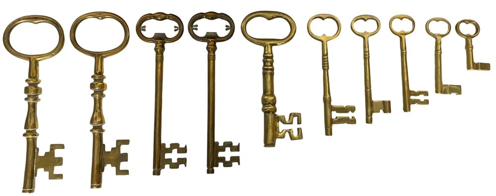 Antique Brass Skeleton Keys Collection Architectural Locks Set