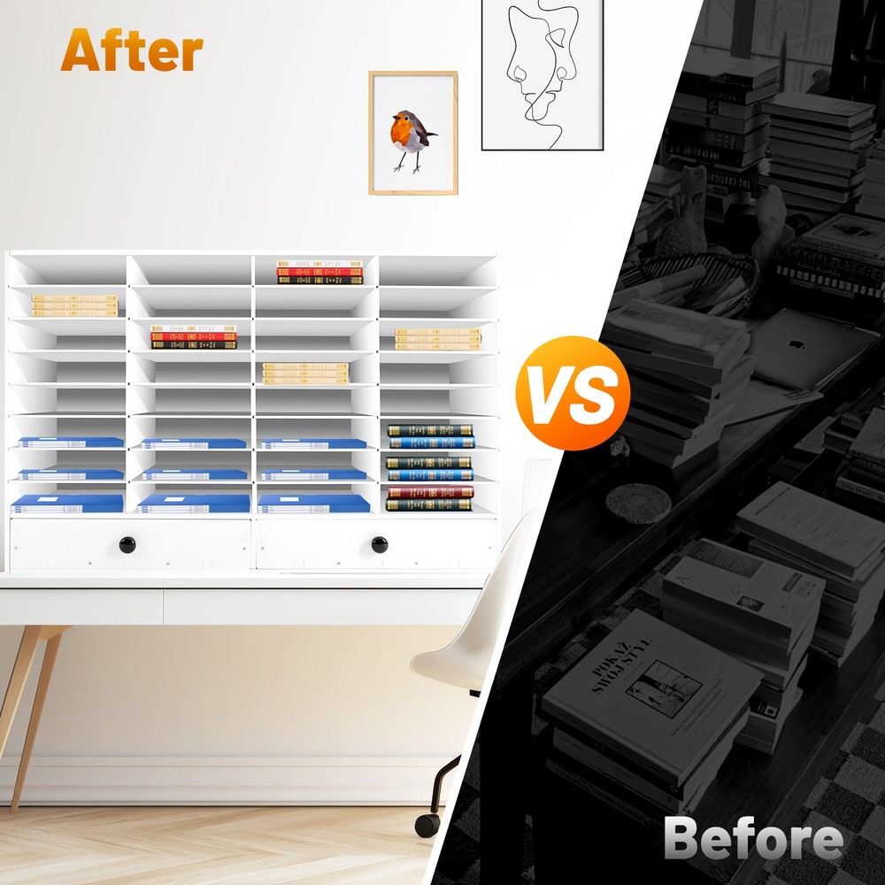 PVC Literature Organizer Adjustable File Sorter Stackable 32 Compartments White