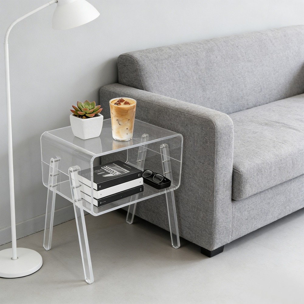 Clear Acrylic Side Table, 2-Tier End Table w/ Open Storage Spaces, Nightstand