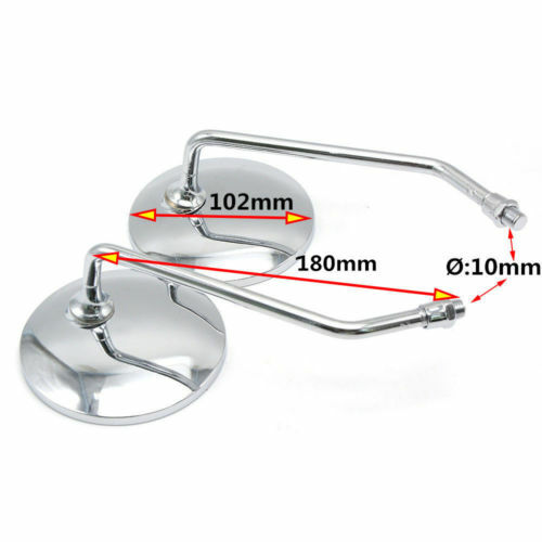 Pair Universal Round Long Stem Motorcycle Mirrors 10mm Chrome Left + Right