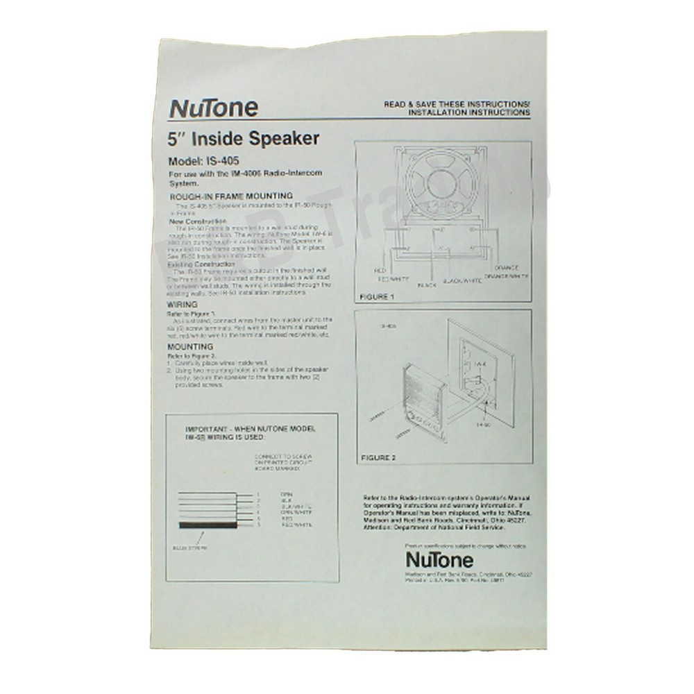 Vintage NuTone IS-405D 5" Indoor Intercom Speaker Walnut Finish