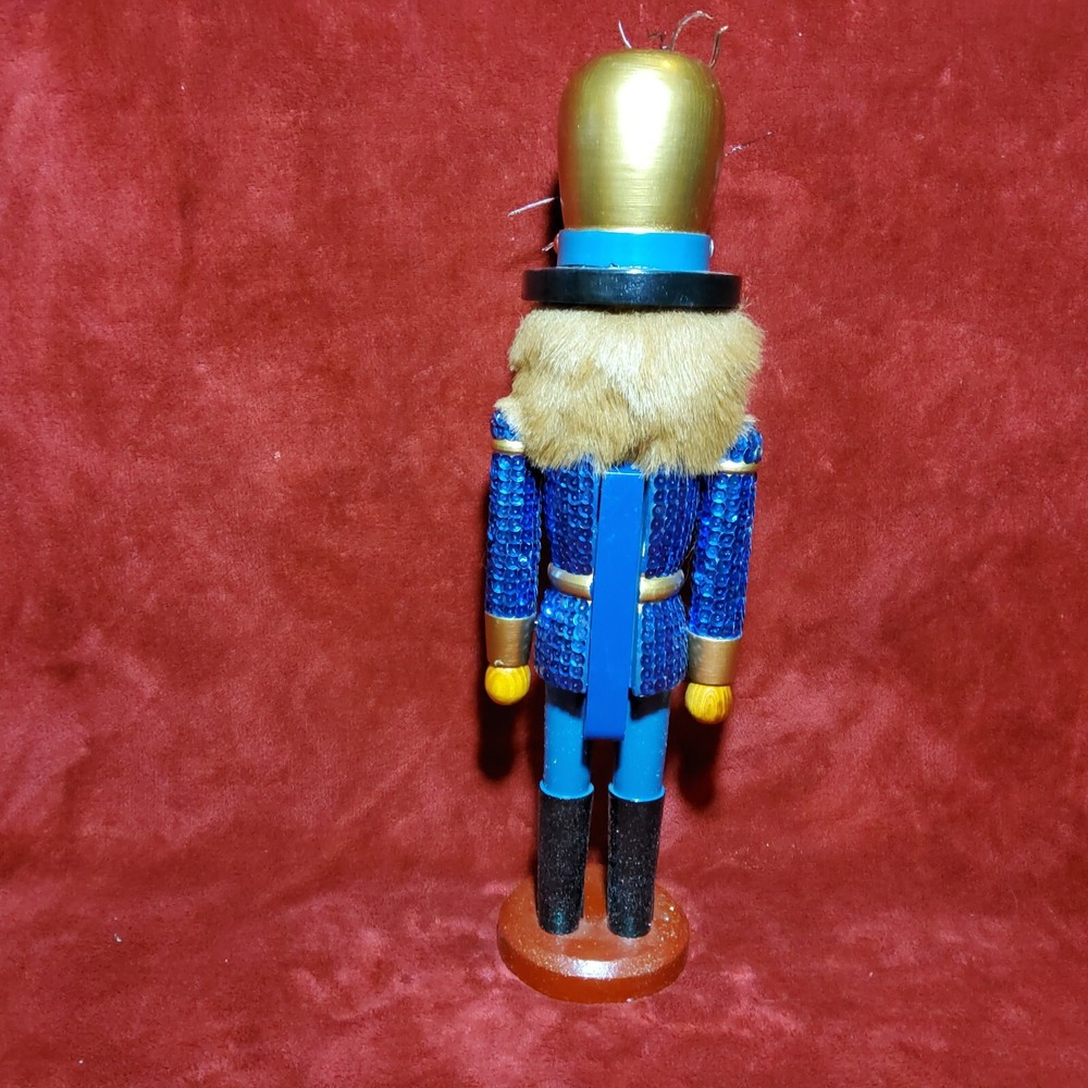 Vintage Wooden Nutcracker Blue Sequin Soldier 15"