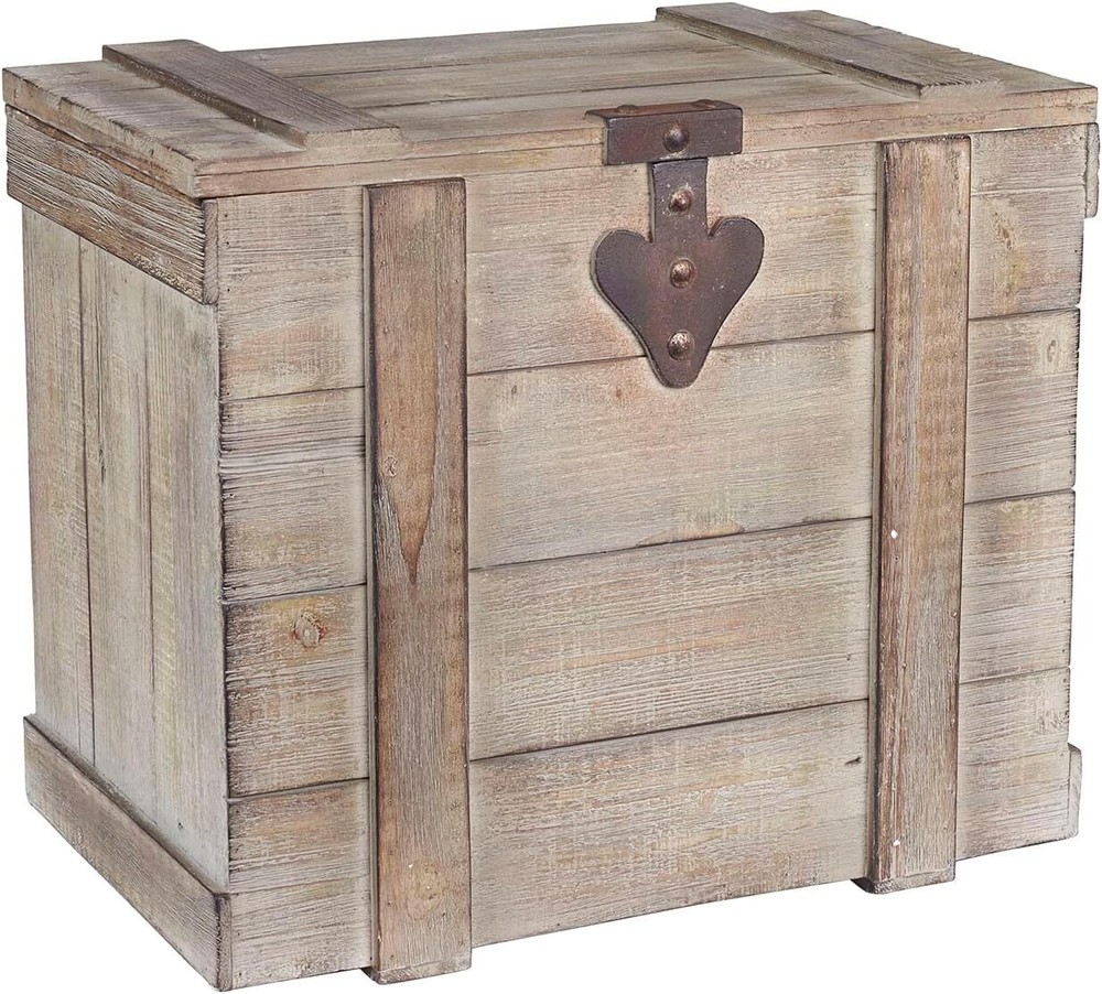 White Washed Rustic Decorative Wooden Trunk, Medium