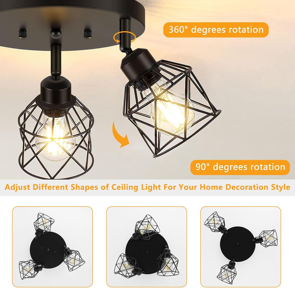 3-Light Kitchen Flush Mount Ceiling Light, Adjustable Multi-Directional Ceili...