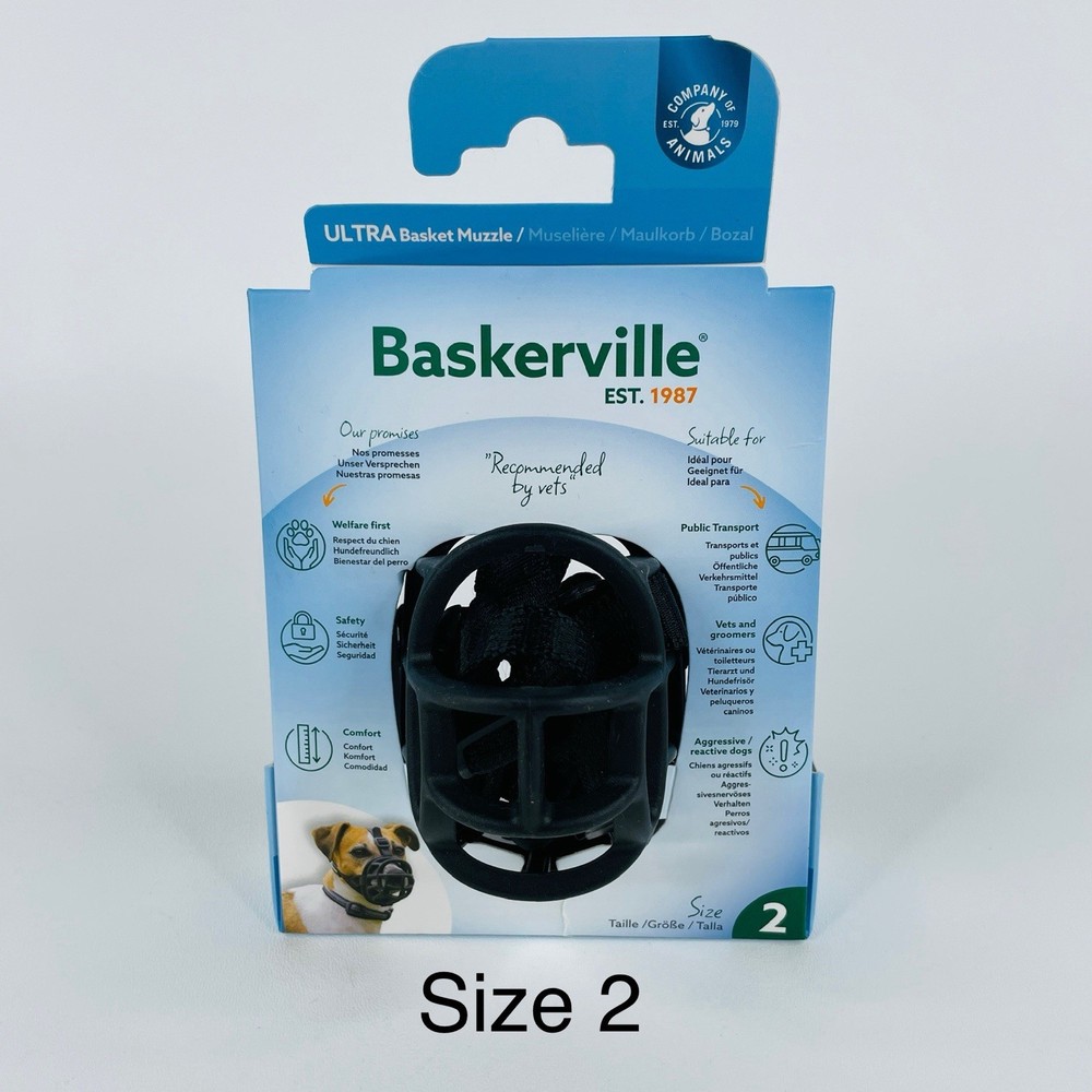 Size 2 Baskerville Ultra Dog Basket Muzzle Black Breathable Moldable