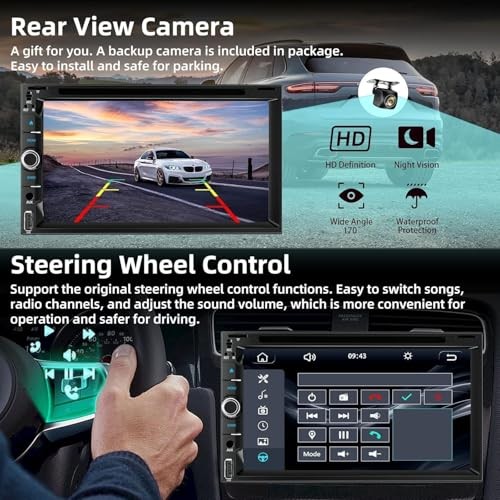 Double Din Car Stereo with CD/DVD Player, 7-Inch Touch Screen, Bluetooth 5.2,