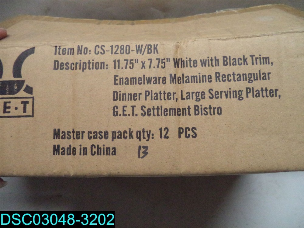 QTY=12: CS1280W/BK 11.75? x 7.75? Enamelware Melamine Rectangular Dinner Platter