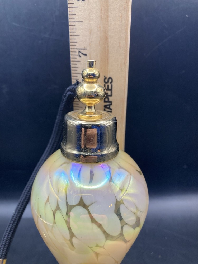 Art Glass Perfume Bottle With Atomizer Refillable Iridescent 7" Tall