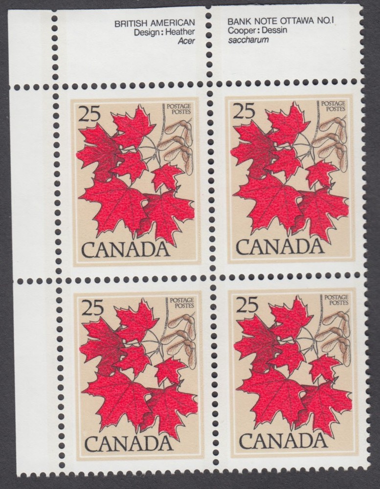 Canada - #719 Trees - Sugar Maple Plate Block  - MNH
