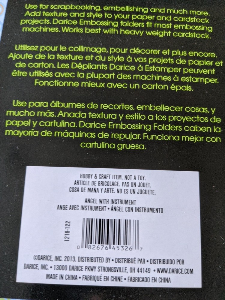 Darice Embossing Folder Angel With Instrument