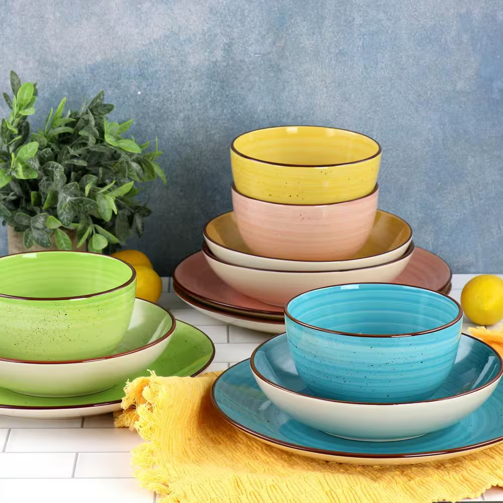 Hudson 16-Piece Double Bowl Mocha Stoneware Dinnerware Set