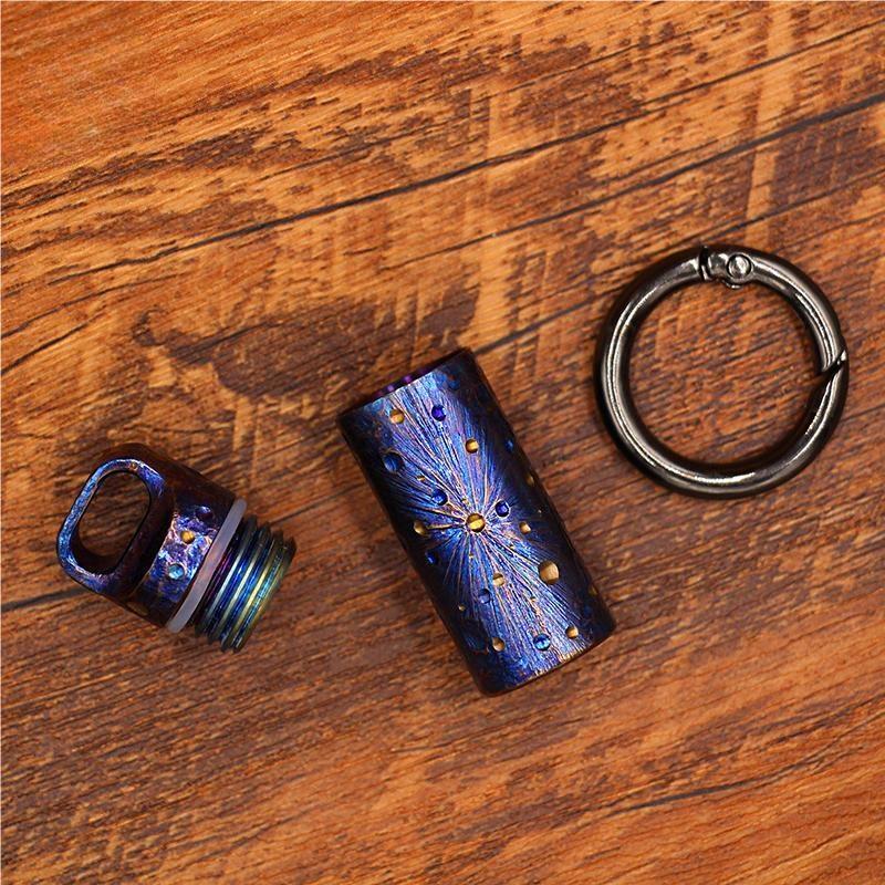 Handmade Pure Titanium Waterproof Keychain Pill Holder Case Container EDC Gift